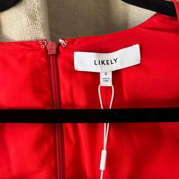 NWT Likely Cher Red Feather Cuff Dress, 0 - Picture 5 of 6